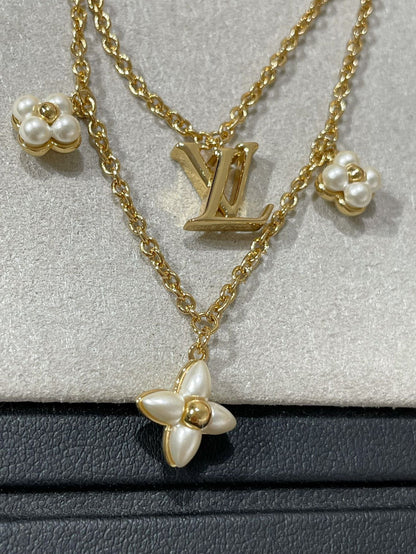 [Everoly JW]FLOWERGRAM GOLD MOP DOUBLE ROW NECKLACE