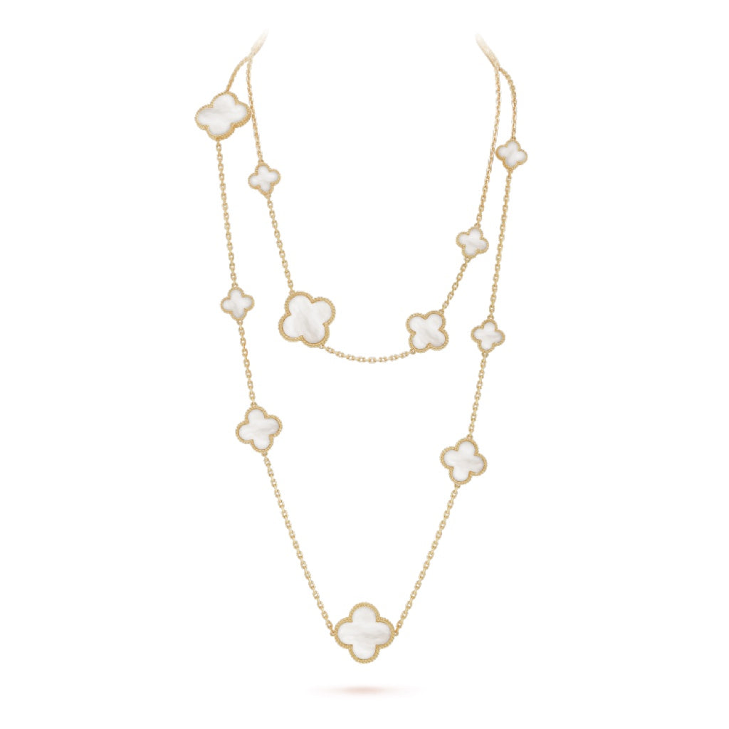 [Everoly JW]CLOVER 16 MOTIF WHITE MOP GOLD NECKLACE