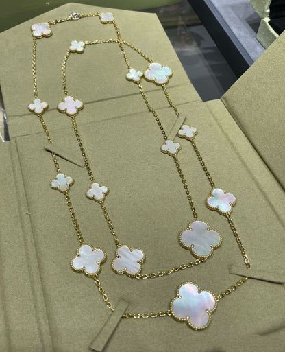 [Everoly JW]CLOVER 16 MOTIF WHITE MOP GOLD NECKLACE