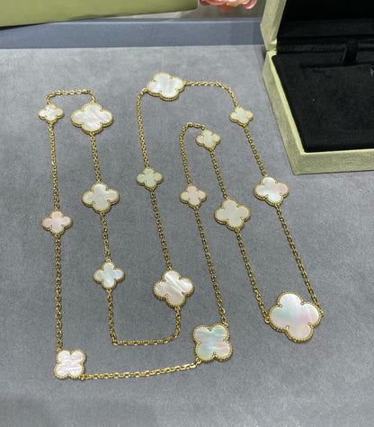 [Everoly JW]CLOVER 16 MOTIF WHITE MOP GOLD NECKLACE