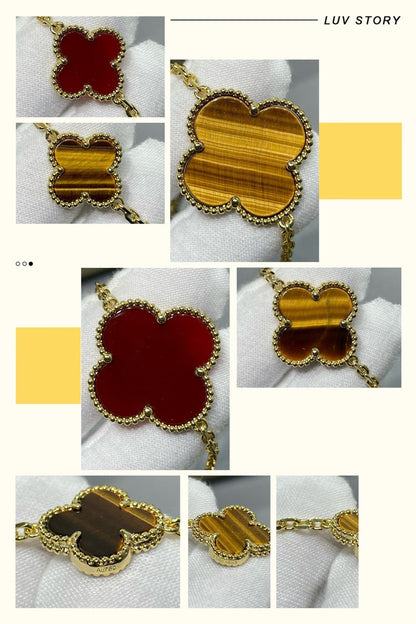 [Everoly JW]CLOVER 16 MOTIF CARNELIAN TIGER EYE ROSE GOLD NECKLACE
