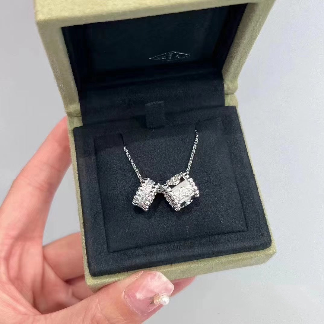[Everoly JW]PERLEE DOUBLE PENDANT SILVER DIAMOND NECKLACE