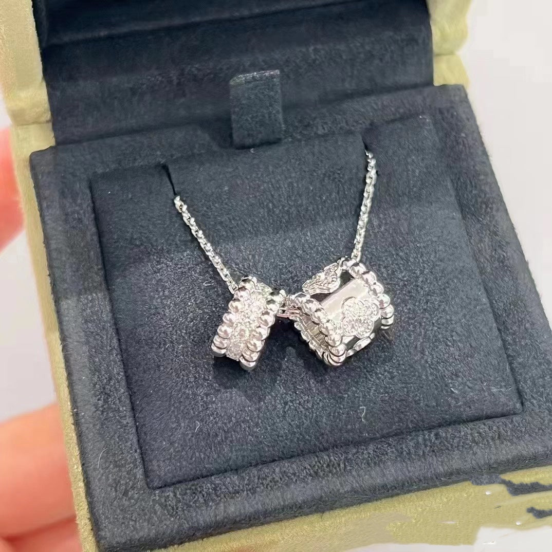 [Everoly JW]PERLEE DOUBLE PENDANT SILVER DIAMOND NECKLACE