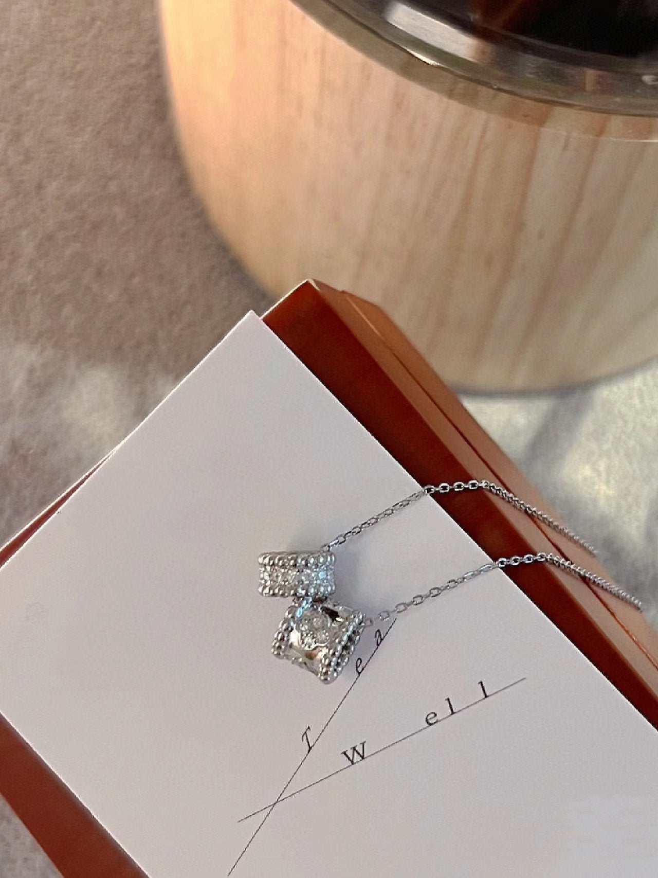 [Everoly JW]PERLEE DOUBLE PENDANT SILVER DIAMOND NECKLACE