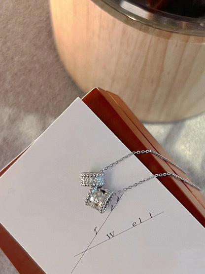 [Everoly JW]PERLEE DOUBLE PENDANT SILVER DIAMOND NECKLACE