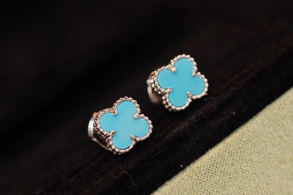 [Everoly JW]CLOVER MINI TURQUOISE SILVER STUD EARRINGS