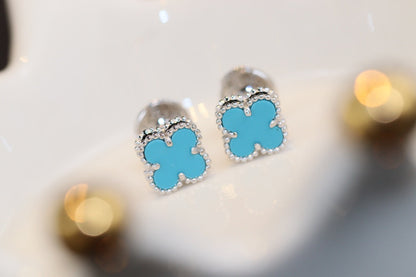 [Everoly JW]CLOVER MINI TURQUOISE SILVER STUD EARRINGS