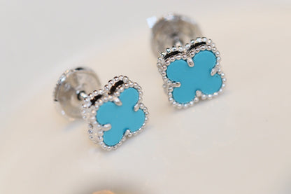 [Everoly JW]CLOVER MINI TURQUOISE SILVER STUD EARRINGS