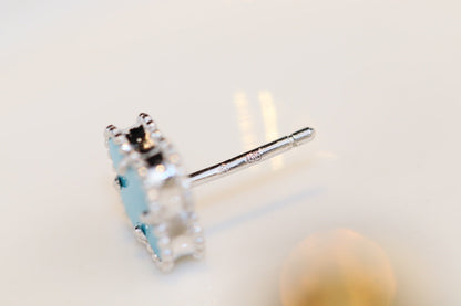 [Everoly JW]CLOVER MINI TURQUOISE SILVER STUD EARRINGS