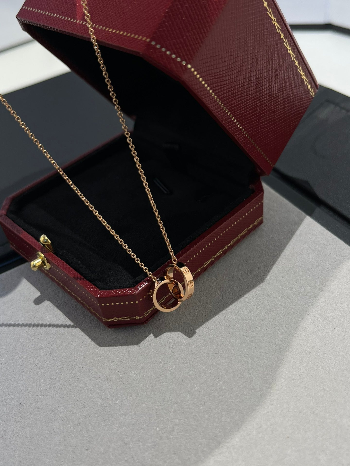 [Everoly JW]LOVE NECKLACE DOUBLE RING PINK GOLD