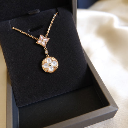 [Everoly JW]STAR AND SUN WHITE MOP 2 MOTIF PINK GOLD NECKLACE