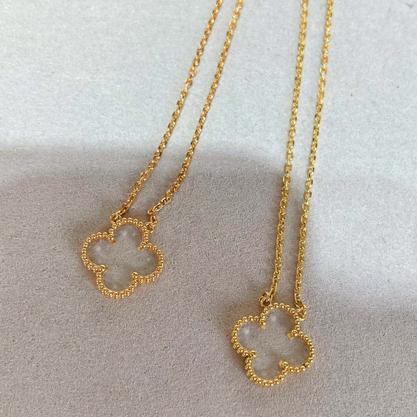 [Everoly JW]CLOVER ROCK CRYSTAL ROSE GOLD NECKLACE