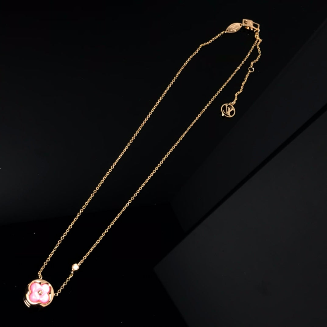 [Everoly JW]COLOR BLOSSOM PINK MOP SUN GOLD NECKLACE