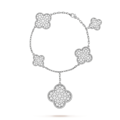 [Everoly JW]CLOVER 6 MOTIFS SILVER DIAMOND BRACELET
