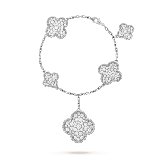[Everoly JW]CLOVER 6 MOTIFS SILVER DIAMOND BRACELET