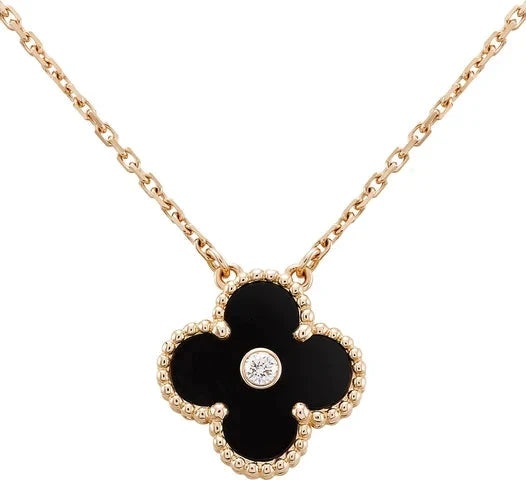 [Everoly JW]CLOVER 15MM DIAMOND ONYX NECKLACE