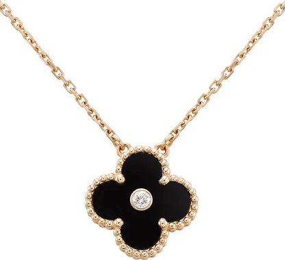 [Everoly JW]CLOVER 15MM DIAMOND ONYX NECKLACE