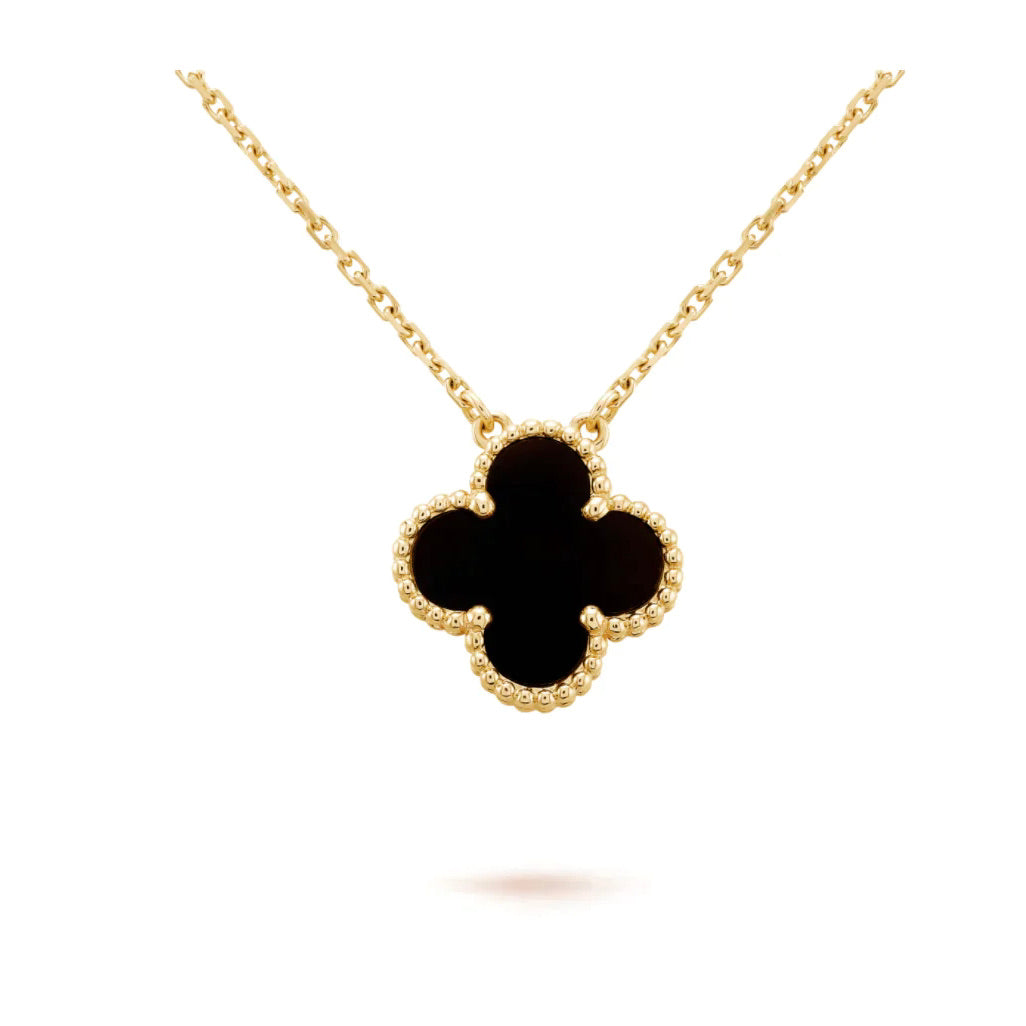 [Everoly JW]CLOVER 15MM BLACK ONYX SINGLE FLOWER NECKLACE