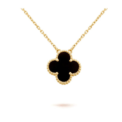 [Everoly JW]CLOVER 15MM BLACK ONYX SINGLE FLOWER NECKLACE