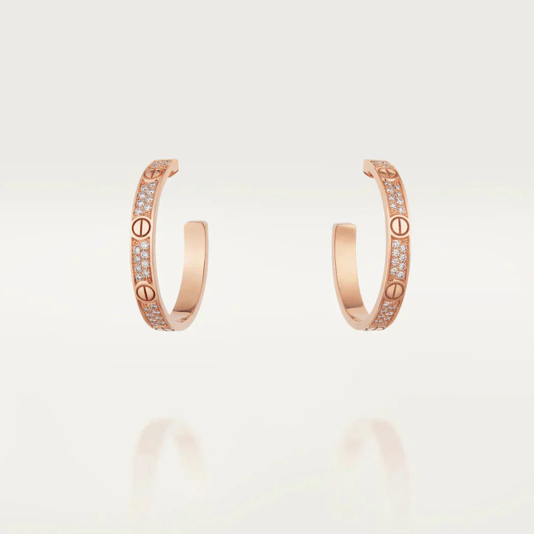 [Everoly JW]LOVE DIAMOND PINK GOLD HOOP EARRINGS