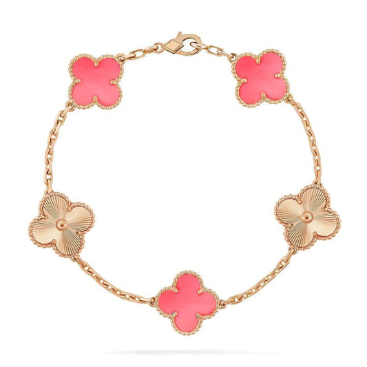 [Everoly JW]CLOVER BRACELET 5 MOTIF PINK AND PINK GOLD