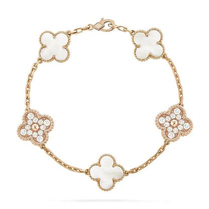 [Everoly JW]CLOVER BRACELET 5 MOTIF WHITE MOP DIAMOND