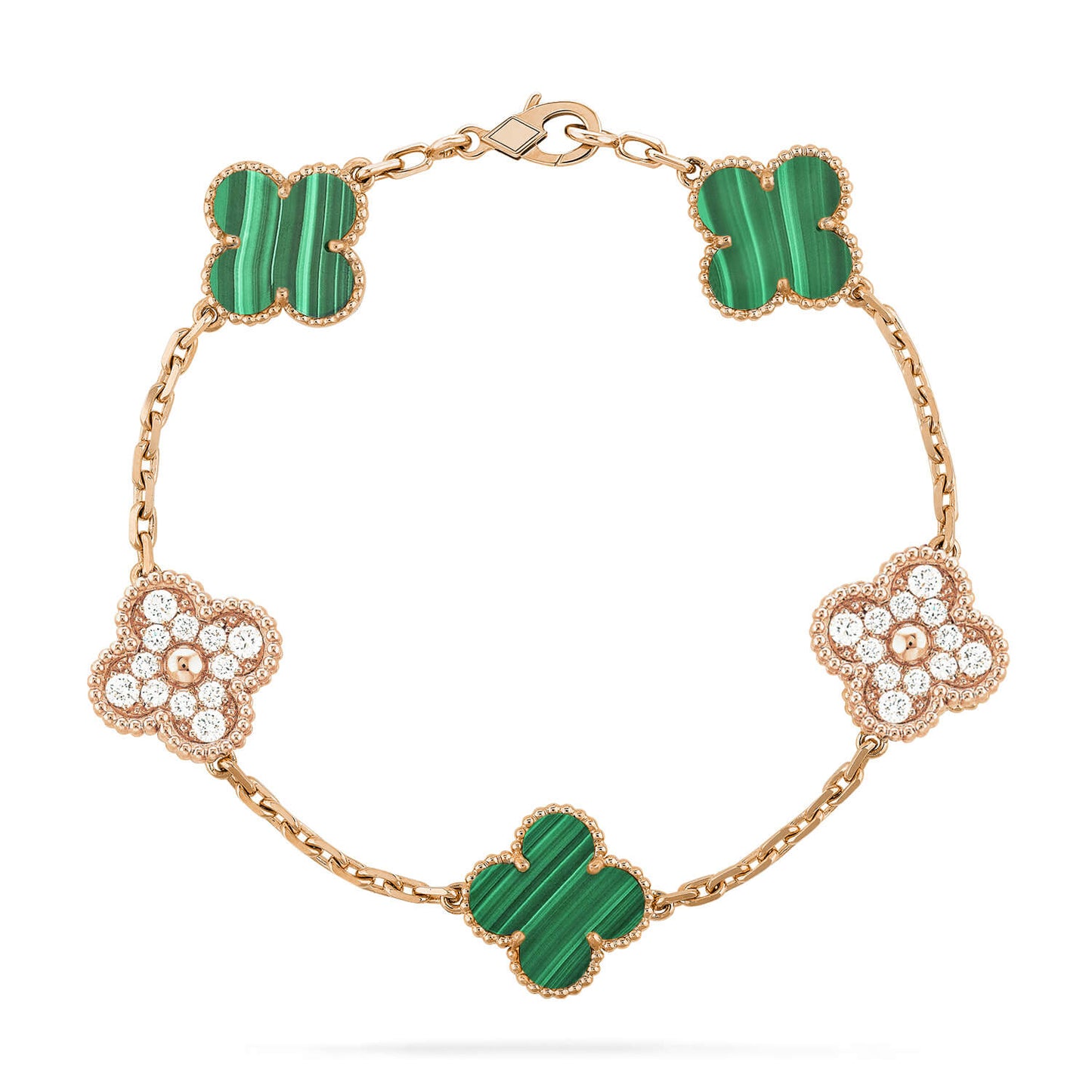 [Everoly JW]CLOVER  5 MOTIF MALACHITE DIAMOND BRACELET