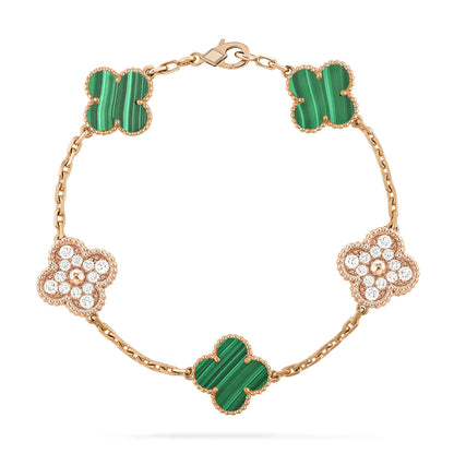 [Everoly JW]CLOVER  5 MOTIF MALACHITE DIAMOND BRACELET