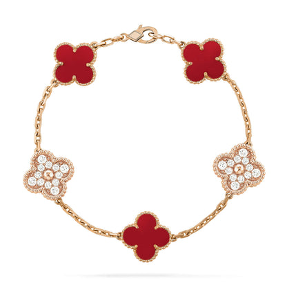 [Everoly JW]CLOVER 5 MOTIFS CARNELIAN DIAMOND BRACELET