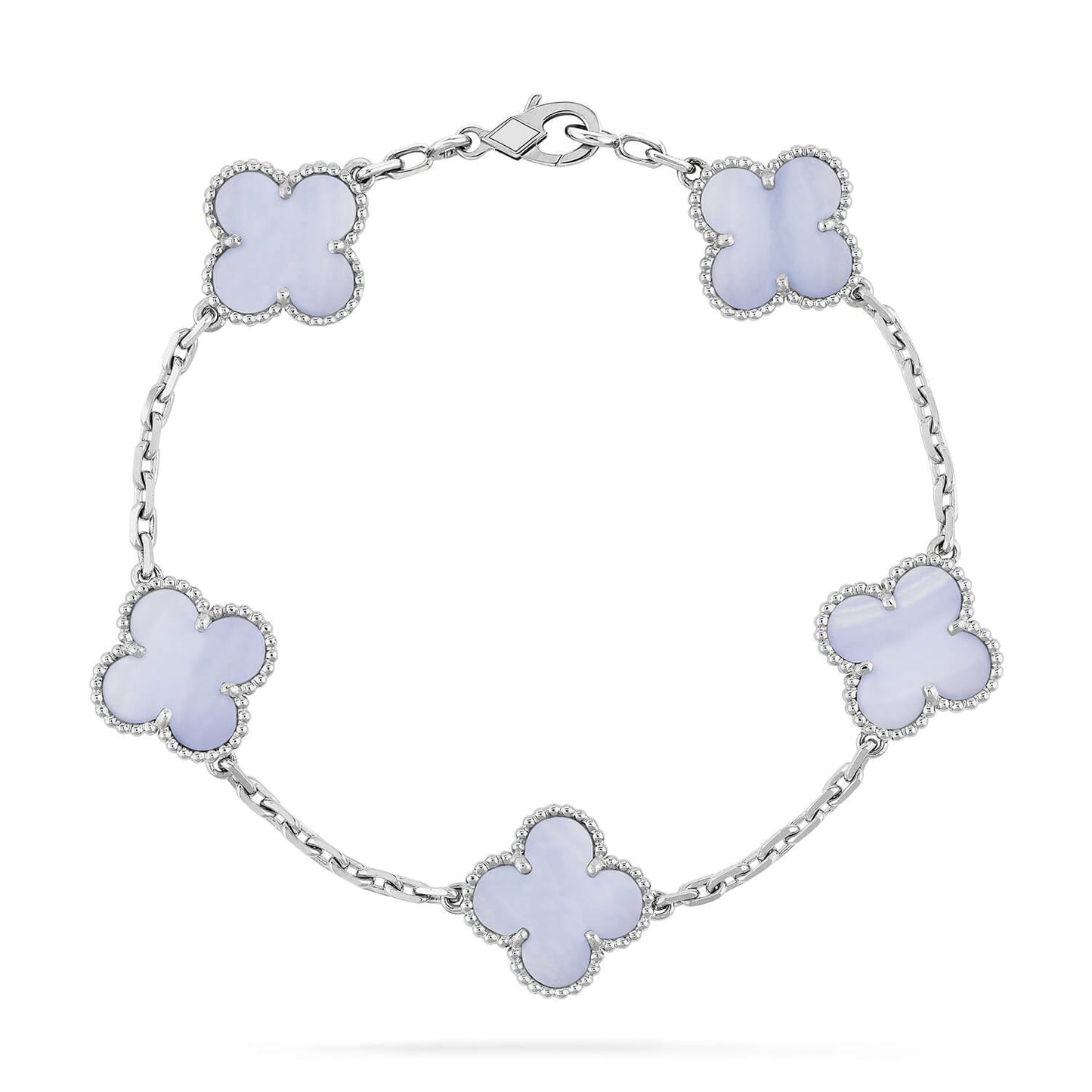[Everoly JW]CLOVER  5 MOTIF PURPLE CHALCEDONY BRACELET SILVER