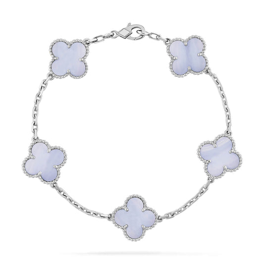 [Everoly JW]CLOVER  5 MOTIF PURPLE CHALCEDONY BRACELET SILVER