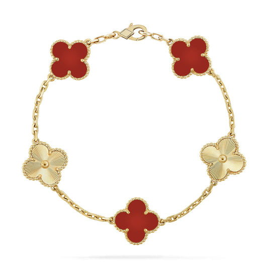 [Everoly JW]CLOVER  5 MOTIFS CARNELIAN GOLD BRACELET