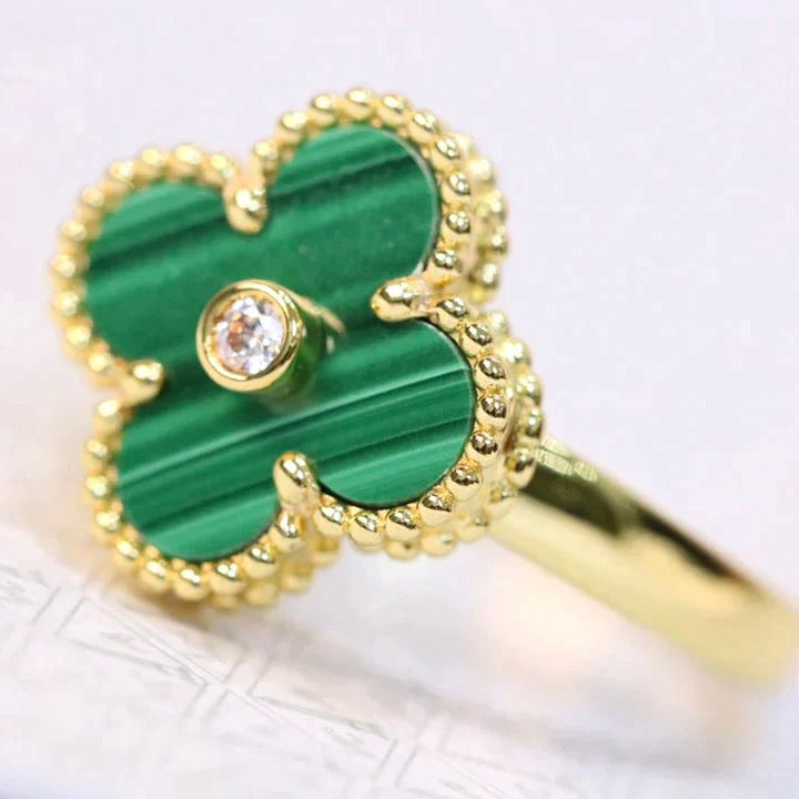[Everoly JW]CLOVER MALACHITE RING GOLD DIAMOND
