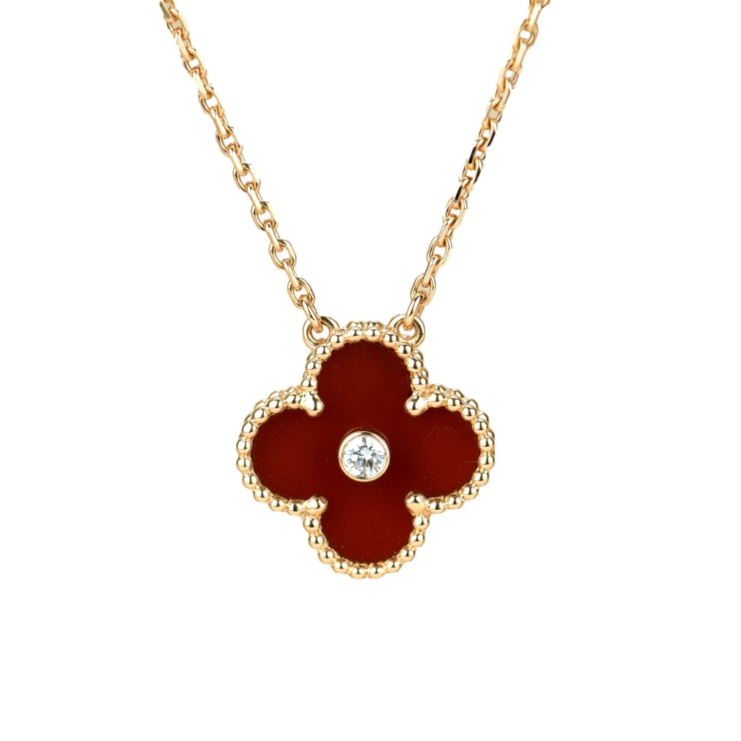 [Everoly JW]CLOVER 15MM DIAMOND CARNELIAN NECKLACE