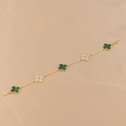 [Everoly JW]CLOVER  5 MOTIF MALACHITE DIAMOND BRACELET