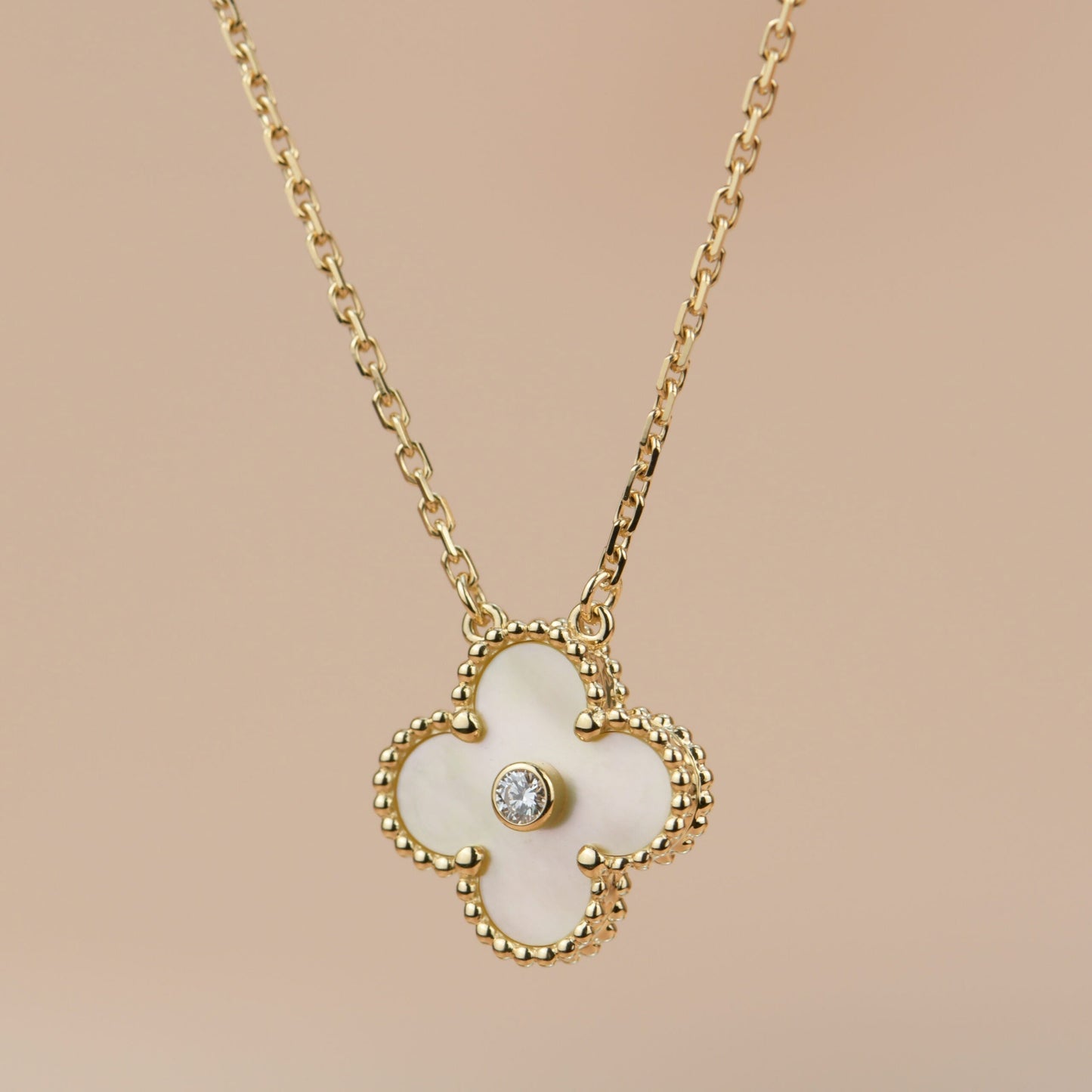 [Everoly JW]CLOVER 15MM DIAMOND GOLD MOTHER OF PEARL NECKLACE