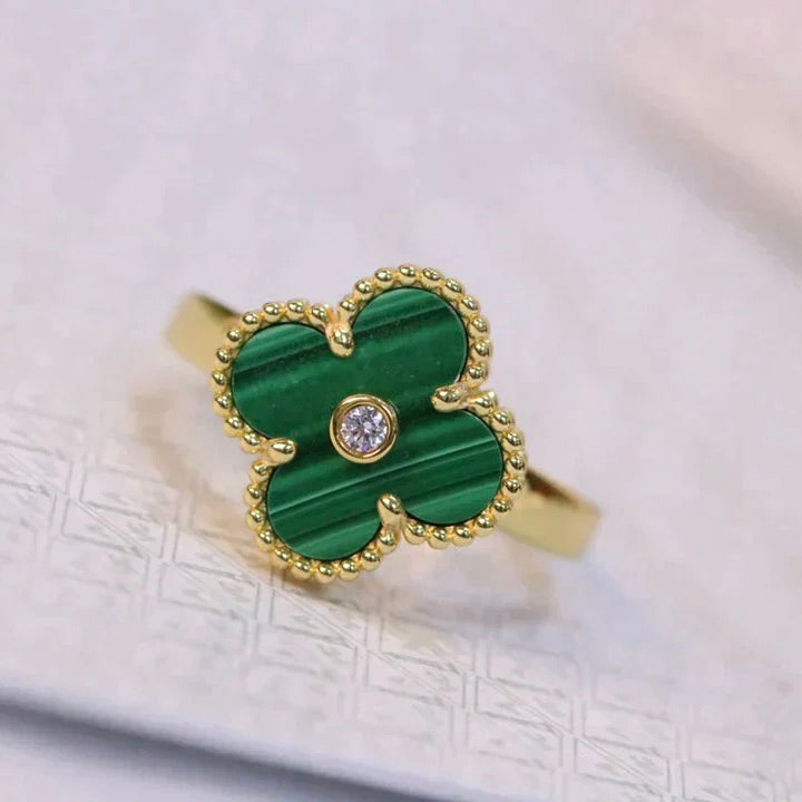 [Everoly JW]CLOVER MALACHITE RING GOLD DIAMOND