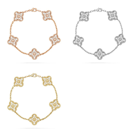 [Everoly JW]  CLOVER 5 MOTIF FULL DIAMOND BRACELET COLLECTION
