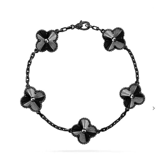 [Everoly JW]CLOVER 5 MOTIF BLACK BRACELET