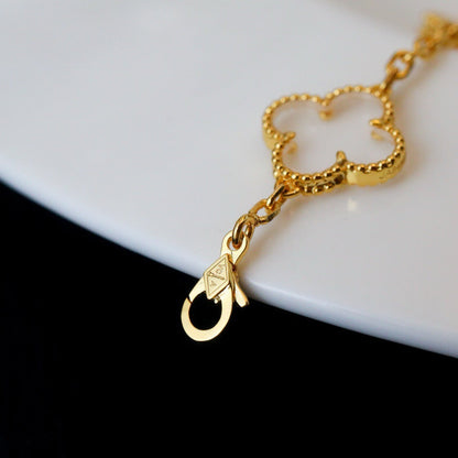 [Everoly JW]CLOVER 5 MOTIF ROCK CRYSTAL PINK GOLD BRACELET