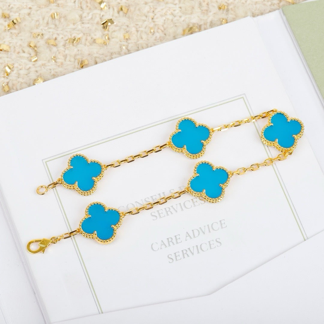 [Everoly JW]CLOVER 5 MOTIFS TURQUOISE BRACELET