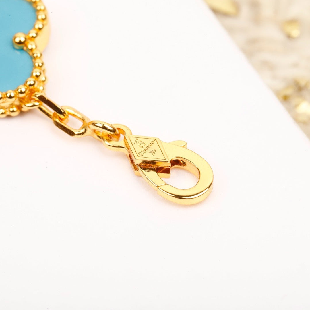 [Everoly JW]CLOVER 5 MOTIF TURQUOISE DIAMOND GOLD BRACELET