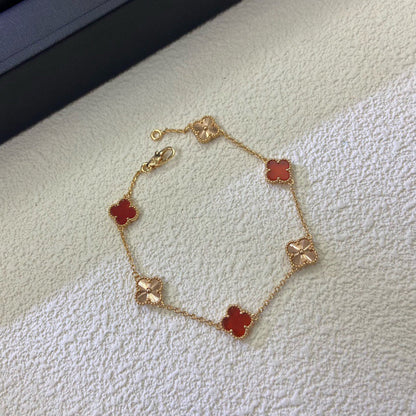 [Everoly JW]CLOVER 6 MOTIF RED AGATE LASER BRACELET