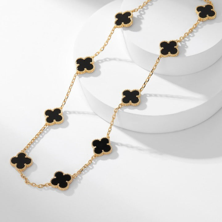 [Everoly JW]CLOVER 10 MOTIFS ONYX NECKLACE
