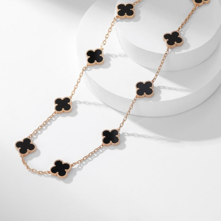 [Everoly JW]CLOVER 10 MOTIFS ONYX NECKLACE