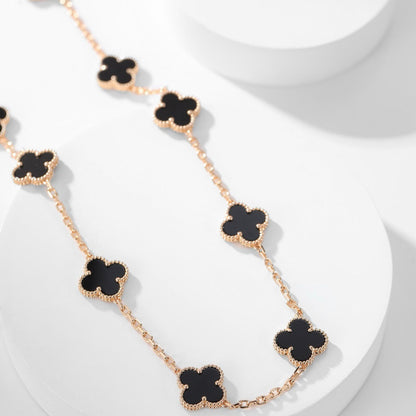 [Everoly JW]CLOVER 10 MOTIFS ONYX NECKLACE