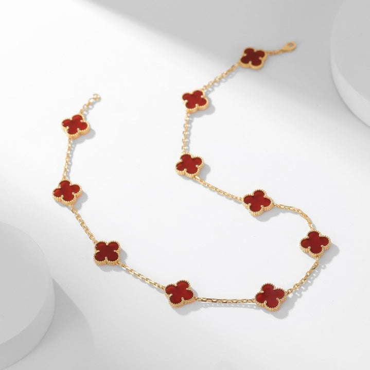 [Everoly JW]CLOVER 10 MOTIFS CARNELIAN NECKLACE