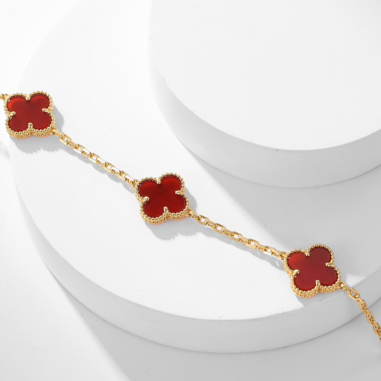 [Everoly JW]CLOVER 10 MOTIFS CARNELIAN NECKLACE