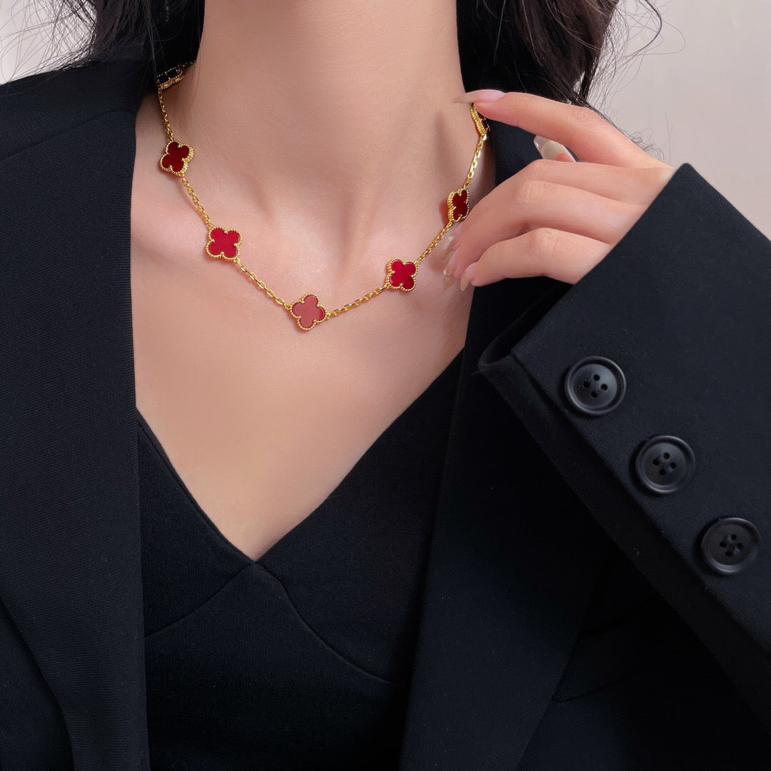 [Everoly JW]CLOVER 10 MOTIFS CARNELIAN NECKLACE