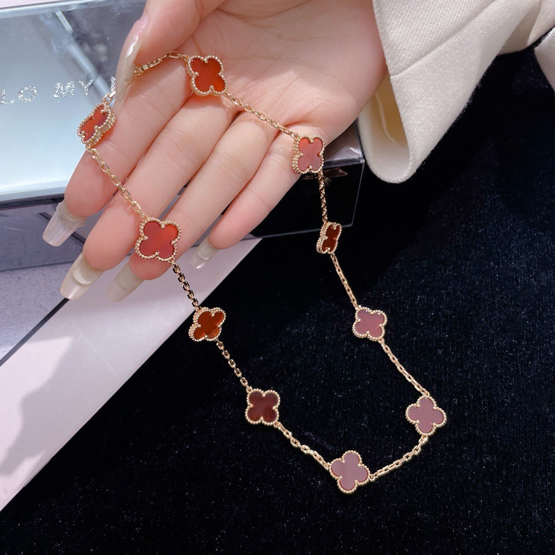 [Everoly JW]CLOVER 10 MOTIFS CARNELIAN NECKLACE